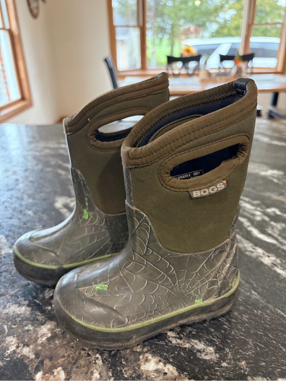 Bogs Kids Olive/Gray Spiderweb Rain Boots